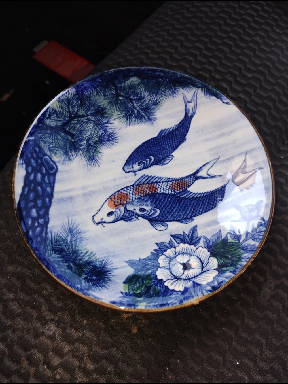 Vintage Decorative Koi Fish Ceramic Plate - Blue & White